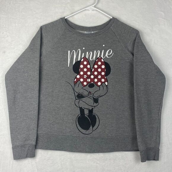 Disney Minnie Mouse Sweater Womens Small Gray Sweatshirt Crewneck Pullover - Picture 1 of 8